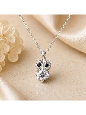 Vintage Owl Necklace Made with Swarovski Crystal Sterling Silver Overlay Y2K